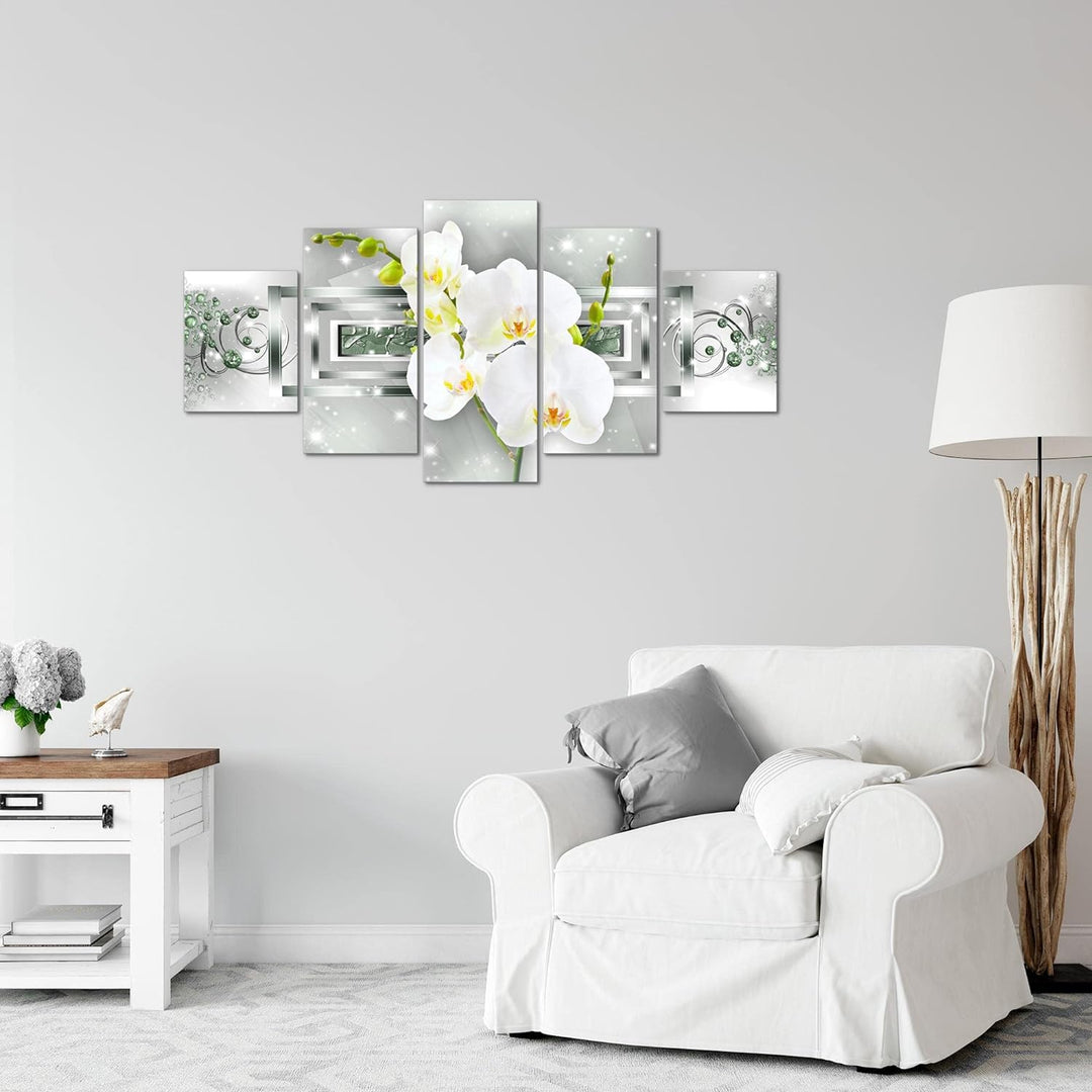 Runa Art Wandbilder Blumen Orchidee 5 Teilig Bild auf Vlies Leinwand Deko Wohnzimmer Abstrakt Grün S