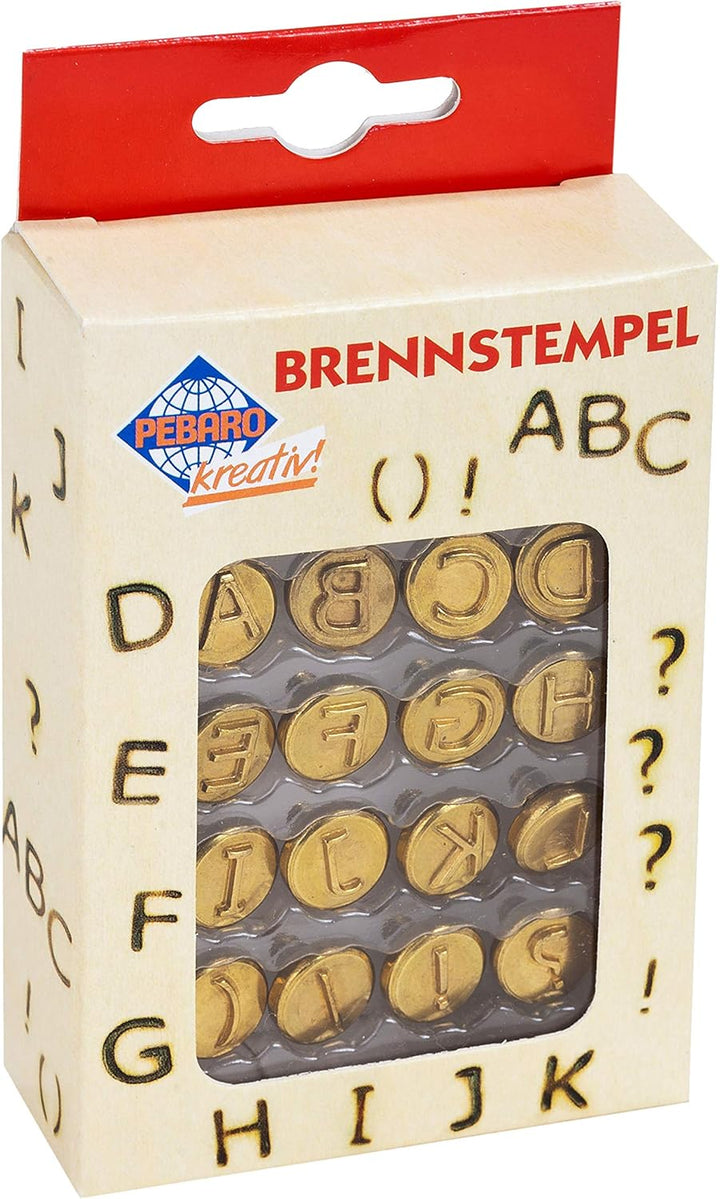 Brandmalkolben mit 9 verschiedenen Aufsätzen &amp; Pebaro 20400 - Brennstempel, Buchstaben A - L, 16-tei