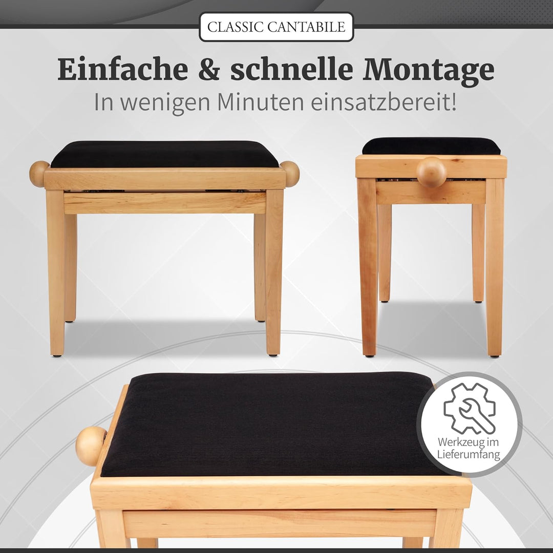 Classic Cantabile Pianobank Kirsche-matt (Höhenverstellbar von 47-56cm, Spindelmechanik, Sitzfläche