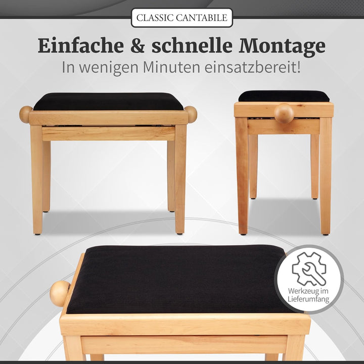 Classic Cantabile Pianobank Kirsche-matt (Höhenverstellbar von 47-56cm, Spindelmechanik, Sitzfläche
