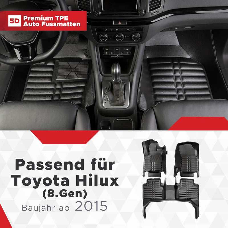 fussmattenprofi.com Auto Fussmatten Kompatibel mit Toyota Hilux (8.Gen) Baujahr ab 2015 I 100% Passg