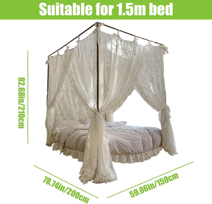 Himmelbett-Vorhänge, drei Öffnungen, Spitze, Prinzessinnen-Betthimmel, 4 Eckpfosten-Hängevorhänge mi