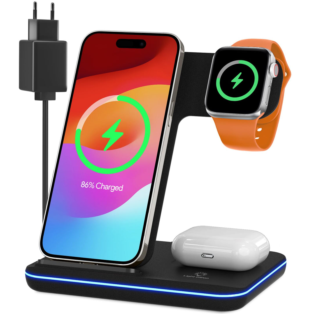 Induktive Ladestation für Apple Wireless Charger 3 in 1: Kabelloses Ladegerät für iP.Hone 17/16/15/1