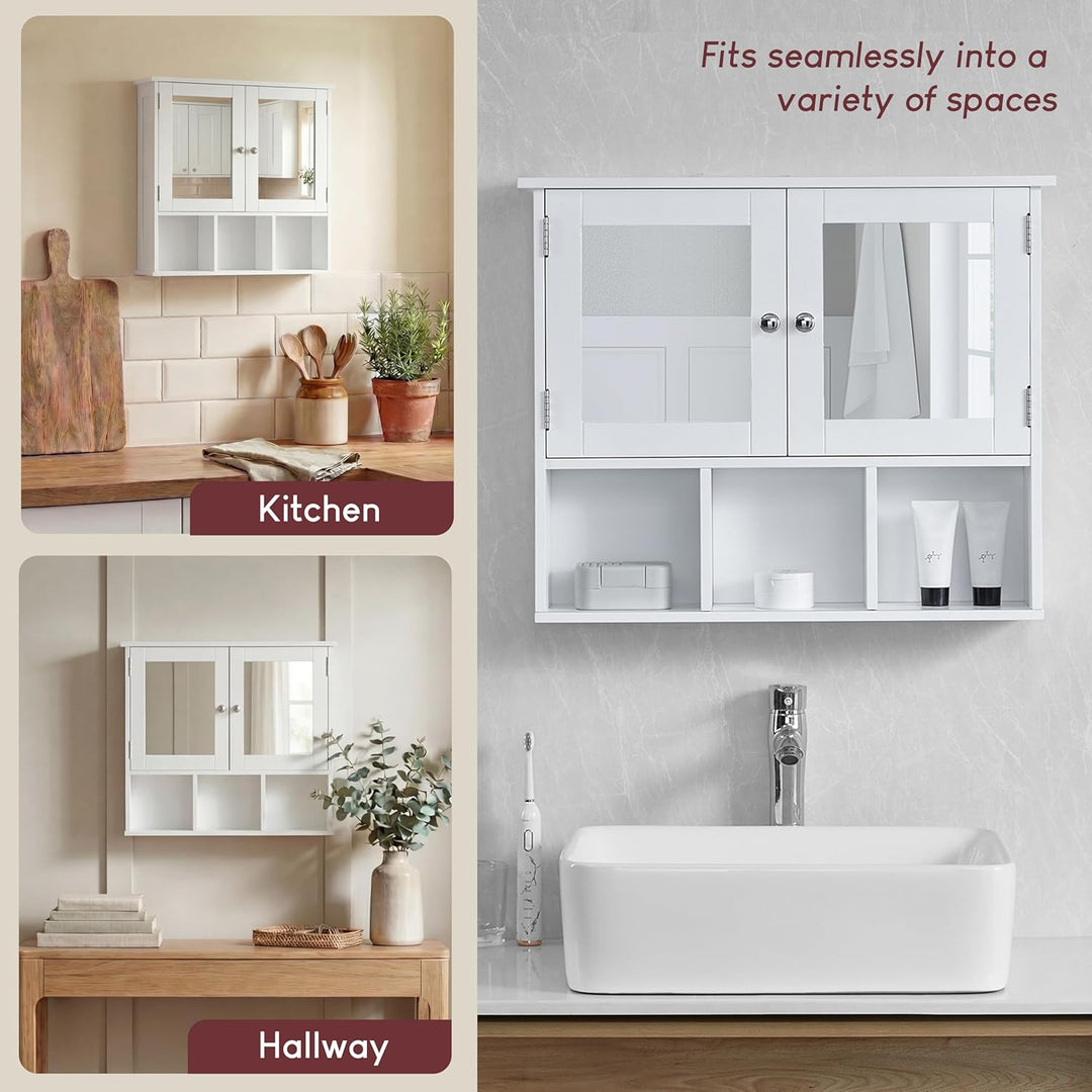 Bath Vida Milano Badezimmer-Spiegelschrank mit 2 Türen, mit Aufbewahrungsfächern, Wandmontage, weiss