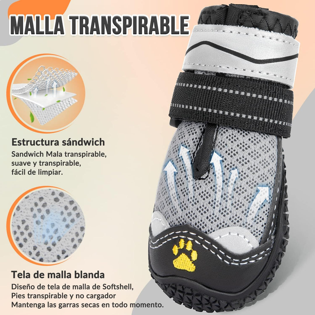 Eyein Hundeschuhe Pfotenschutz, 4 Stück atmungsaktiv Hundeschuhe mit Rutschfester Sohle und reflekti