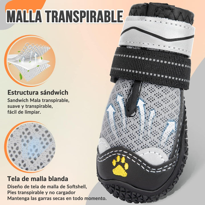 Eyein Hundeschuhe Pfotenschutz, 4 Stück atmungsaktiv Hundeschuhe mit Rutschfester Sohle und reflekti