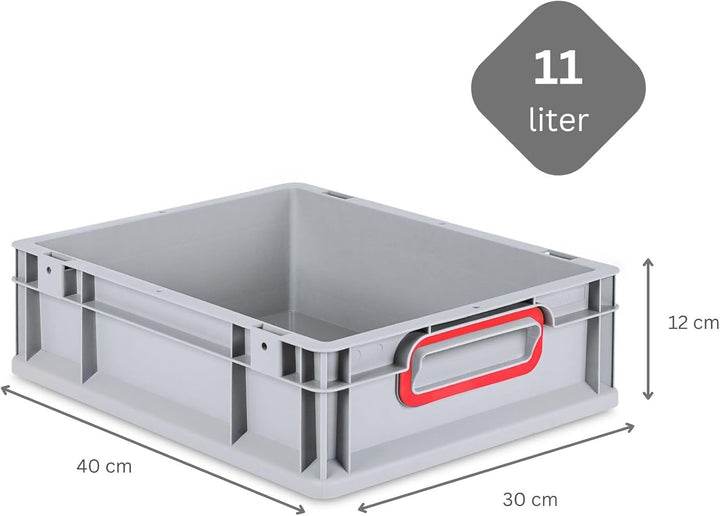 SparSet 5x Eurobox NextGen Color | HxBxT 12x30x40cm | 11 Liter | Griffe rot geschlossen | Glatter Bo