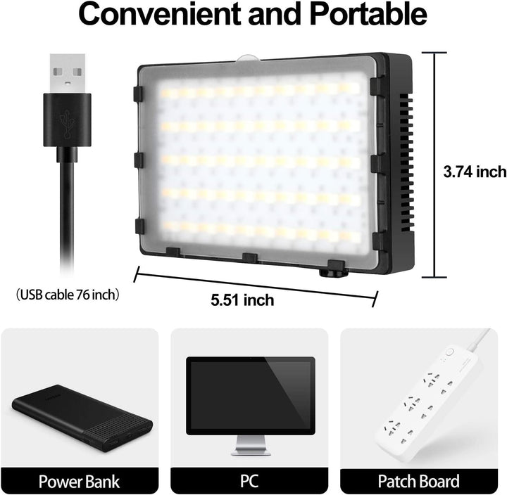 EMART 2-Pack Video Licht RGB, Dimmbare 5500K Videoleuchte LED USB mit Verstellbarem Stativ, Foto Lic