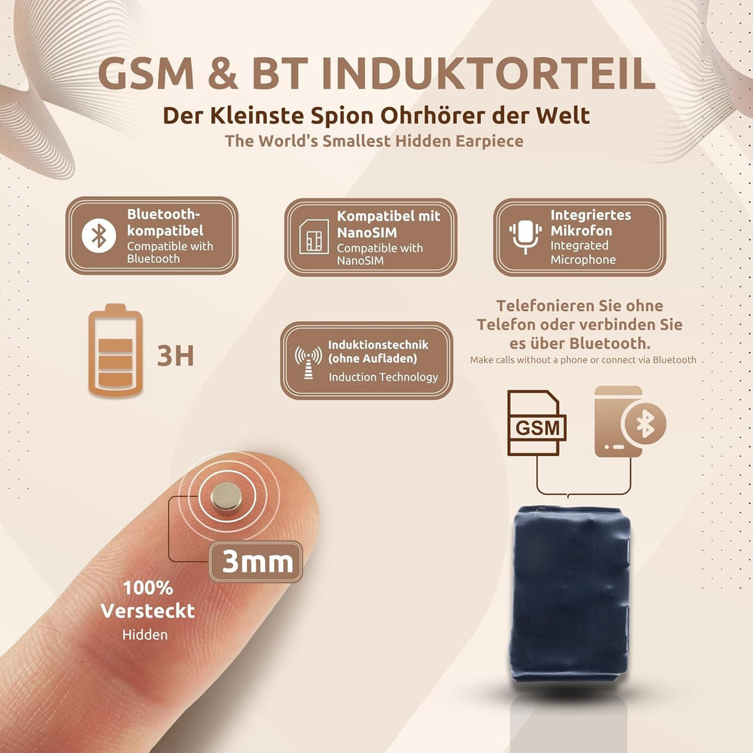 PingaOculto SpionageKopfhörer Bluetooth GSM für Prüfung Unsichtbar Nano Mini mit Mikrofon für Handy