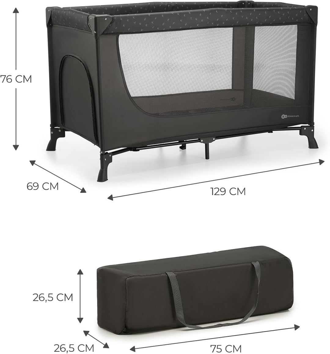 Kinderkraft Kinderreisebett Joy Light, Babybetten, Kinderbett, Reisebett, Praktisch, Modernes Design