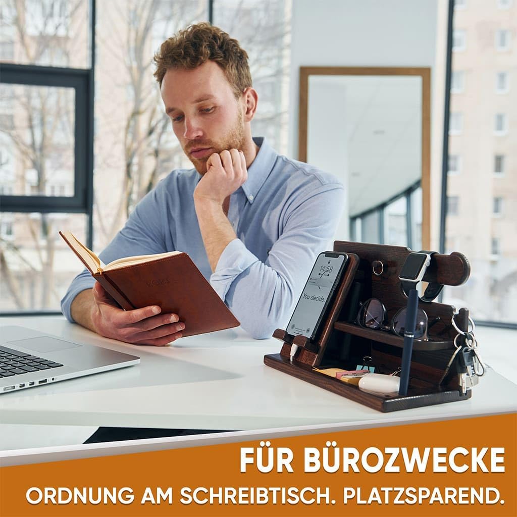 Holz Telefon Dockingstation Asche Baum Geldbörsenständer & Uhren Organizer Herren Weihnachten Gesche