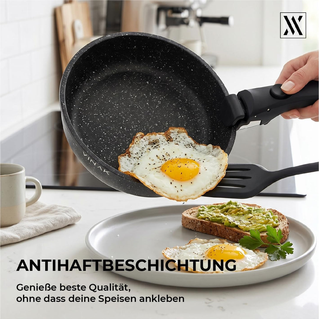 VINAK – Bratpfannen-Set mit abnehmbarem Griff | Antihaftbeschichtung | 11 STÜCK - 26 + 20 cm Bratpfa