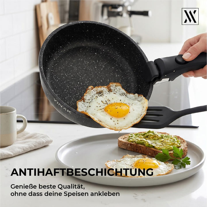 VINAK – Bratpfannen-Set mit abnehmbarem Griff | Antihaftbeschichtung | 11 STÜCK - 26 + 20 cm Bratpfa