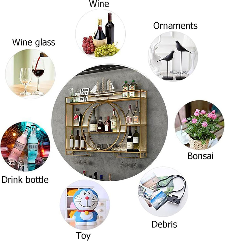 Rmeet Moderne Metall Wand montiert Wein Display Rack, 3-Schicht-Eisen-Rack, Weinregal, Wand-montiert