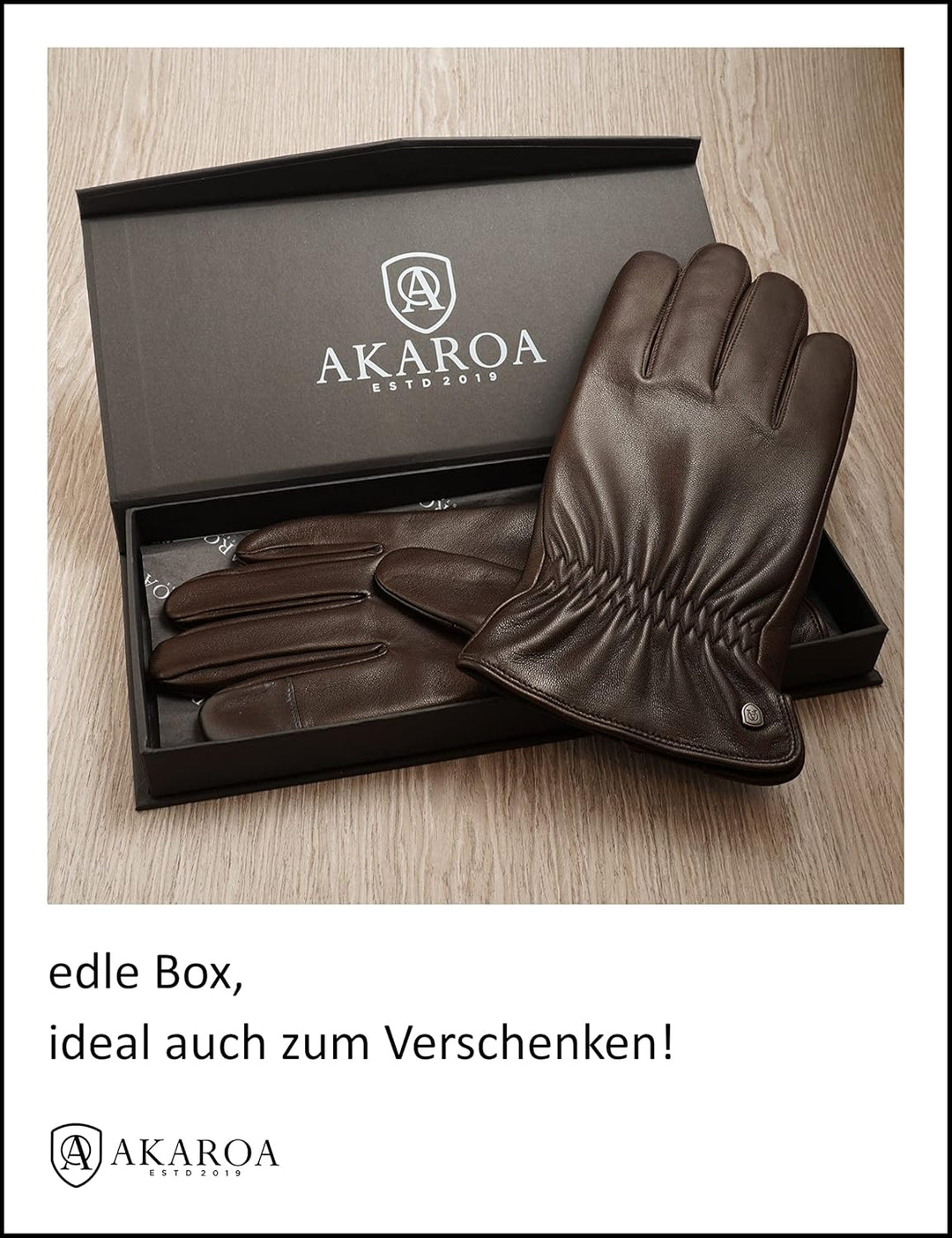AKAROA ESTD 2019 Lederhandschuhe Herren TIM, Touchscreen Funktion, italienisches Leder, recyceltes S