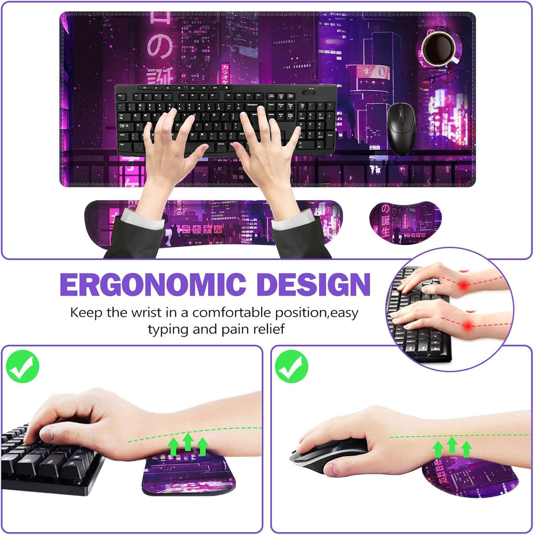 ToLuLu Erweitertes Gaming-Mauspad, Memory-Schaum ergonomische Tastatur-Maus-Handgelenkstütze-Set, gr