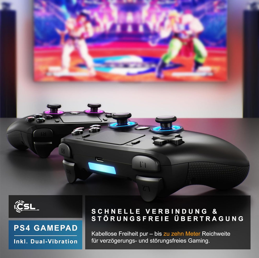CSL - Wireless Gamepad für PC und PS4 - PC Anschluss - Wireless Controller - Dual Vibration - Headse