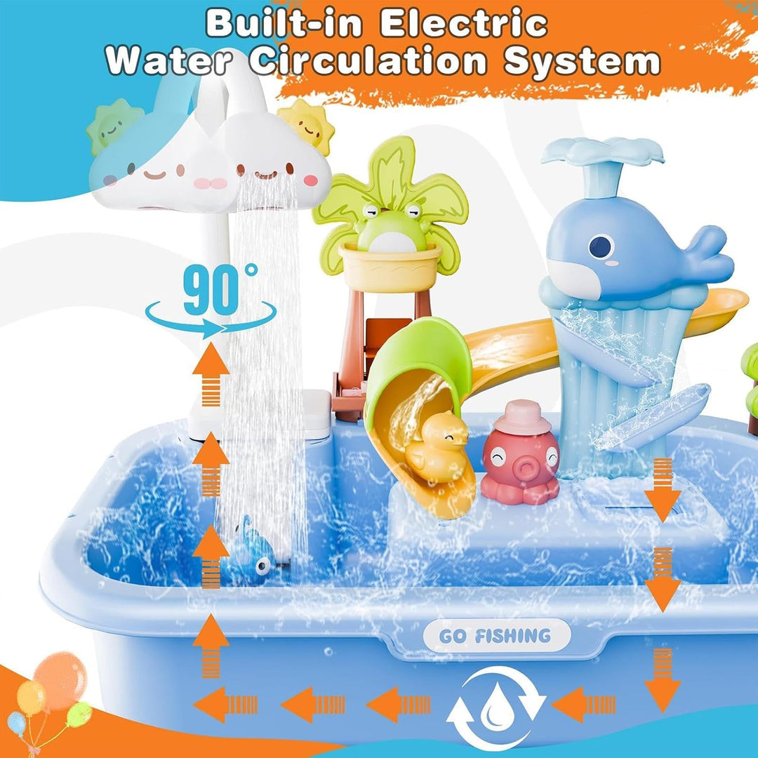Wasserspieltisch Für Kinder | Lustige Spielwaschtische Mit Fliessendem Wasser Pumpe | 4-in-1 Outdoor
