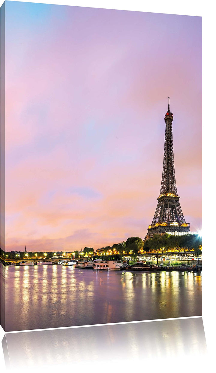 Eifelturm Paris bei Nacht, Format: 100x70 auf Leinwand, XXL riesige Bilder fertig gerahmt mit Keilra