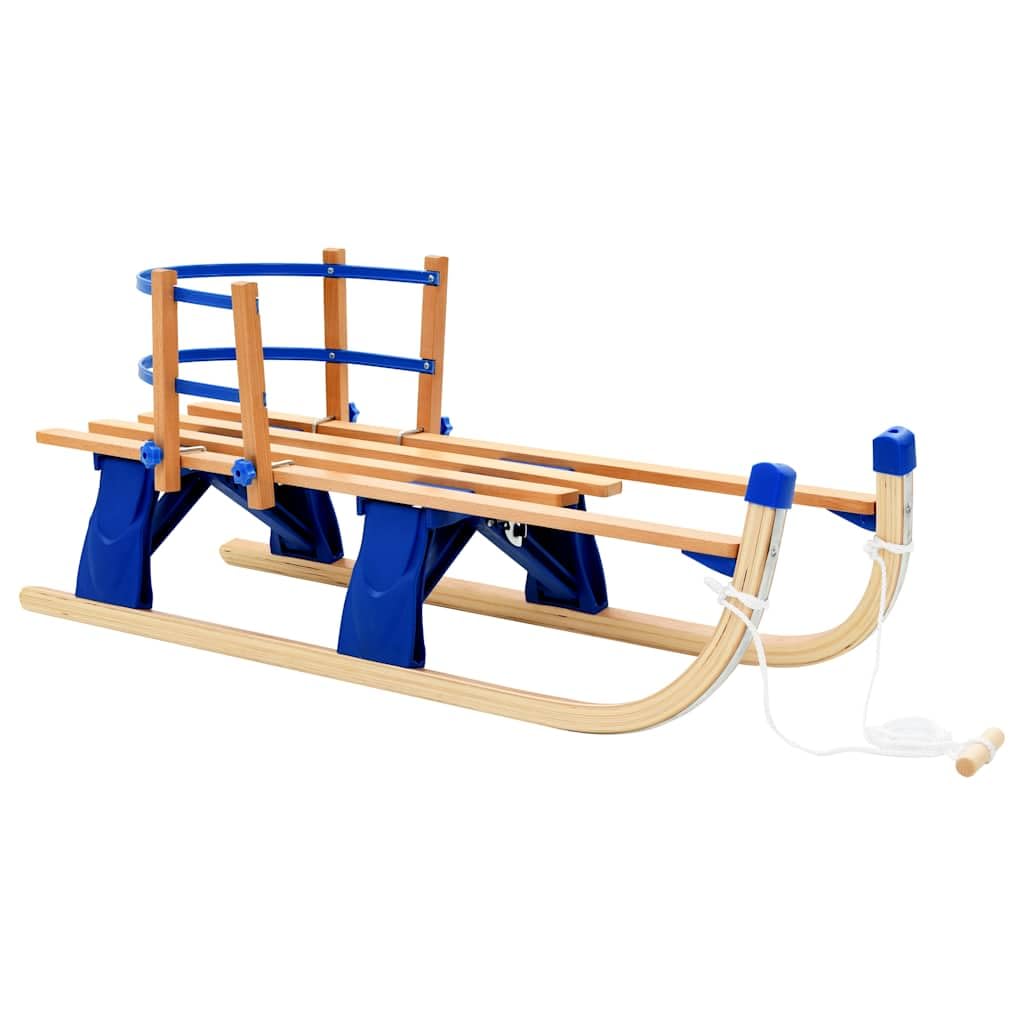 vidaXL Holzschlitten Lehne Holz 119 cm Rodel Schlitten Klappschlitten Kinder Blau mit Rückenlehne, B