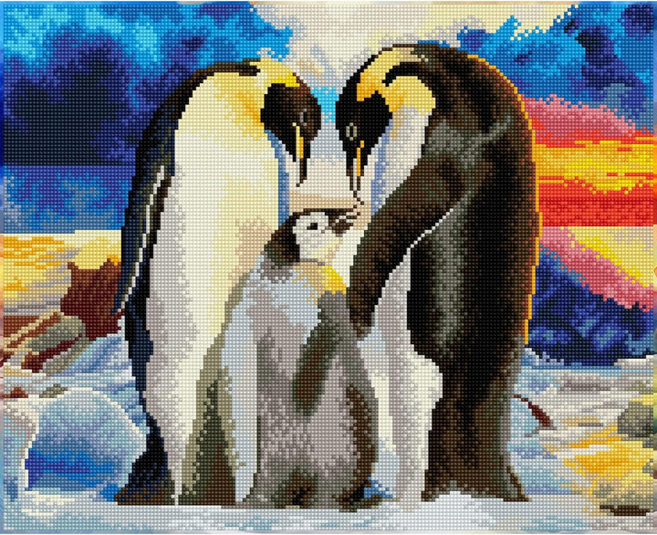 DIAMOND DOTZ 2592650 Original 5D Diamond Painting Set, Pinguin Familie, DIY Diamant-Malerei-Kit mit