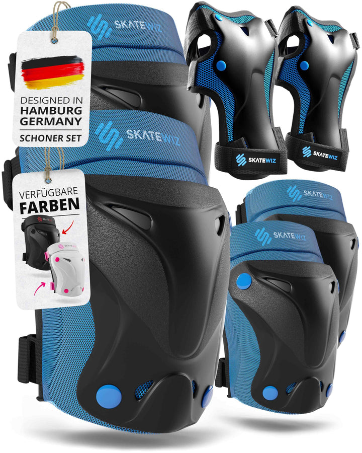 SKATEWIZ Kinder Protektoren Set Schoner - Inliner Knieschoner Kinder – Schützer Set [6er] für Kinder