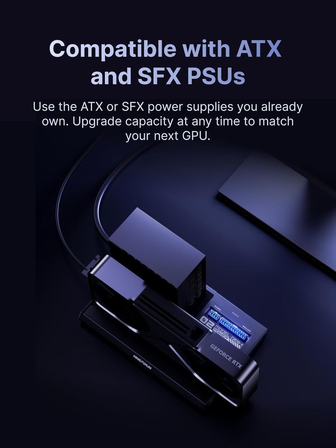 MINISFORUM DEG2 Thunderbolt 5 (80 Gbit/s, 140 W) und OCuLink eGPU-Erweiterungsdock, PCIe x16, mit M.