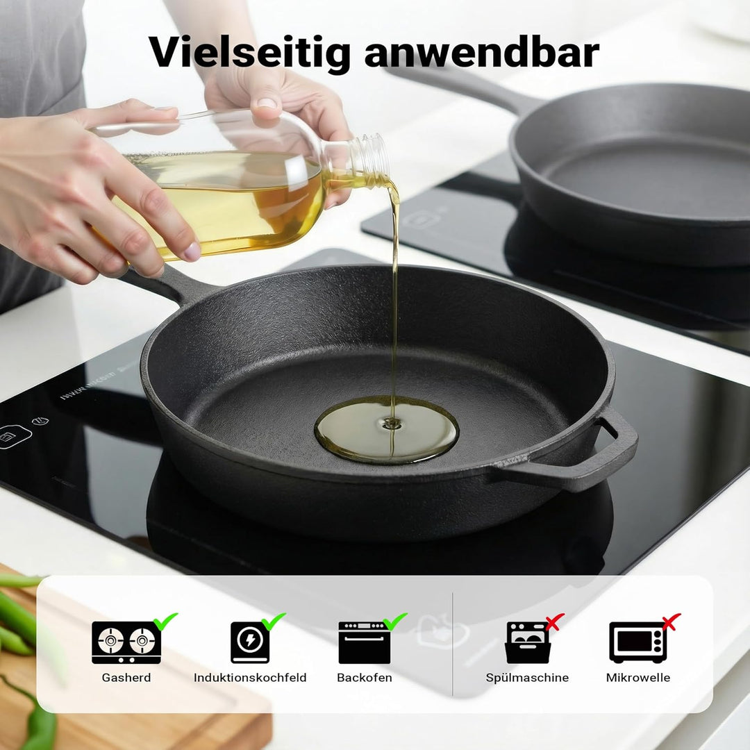 Wiltec 2in1 Dutch Oven 42 x 26 x 12 cm Grilltopf aus Gusseisen, Schmortopf mit Doppelfunktion 4,6L,