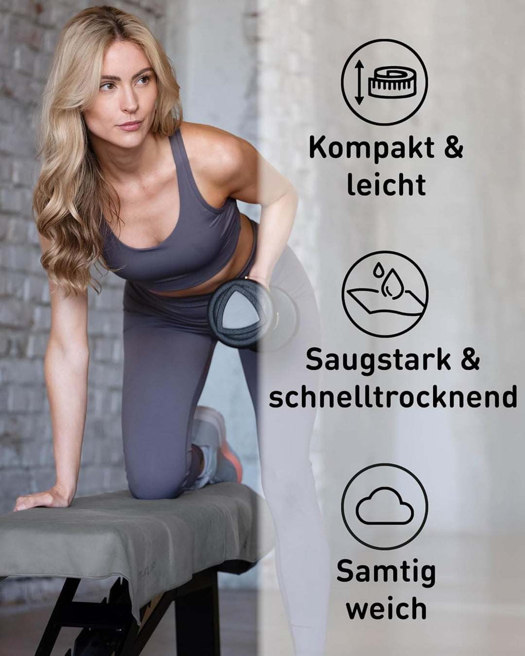 Fit-Flip Fitness Handtuch - mit Magnet und Reissverschluss Tasche - Gym Handtuch aus Mikrofaser für