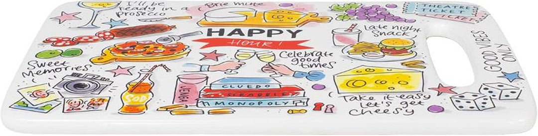 Fröhliches Käsebrett – Happy Kollektion – Buntes Design mit Zitaten – Servierbrett für Käse &amp; Snacks