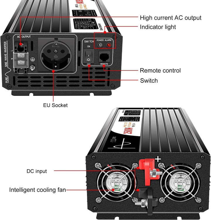 XIJIA LCD-display Wechselrichter 24V reine Sinuswelle zu AC 230V 50Hz LCD-Anzeige Solarenergiekonver