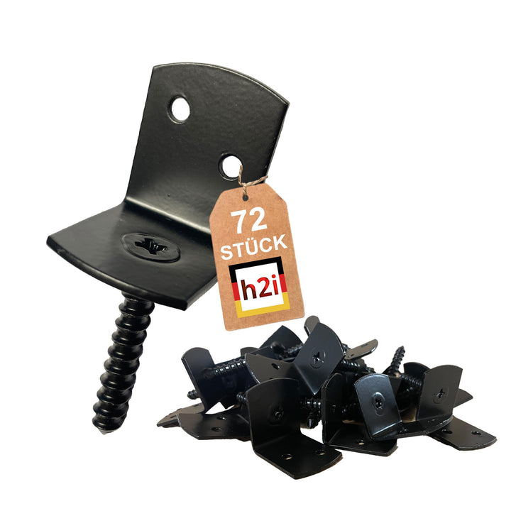 24-72 Stück h2i Flechtzaunhalter aus Stahl - L-Form 30 x 35 x 40 mm/verzinkt/schwarz verzinkt/Edelst