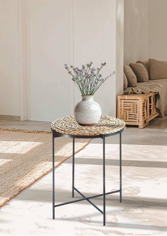 Kobolo Beistelltisch Coffee aus Seegras und Metall - Tablett - 38x38x45cm, 38x38x45