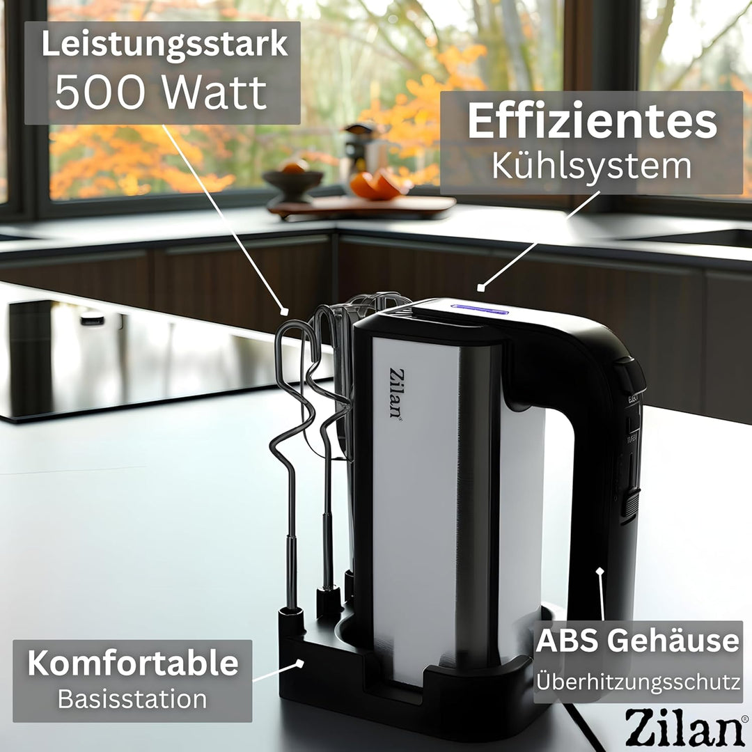 Handmixer 500W mit Ständer – Kraftvoller elektrischer Handrührer Küchenmixer mit 5 Stufen & Turbo, H
