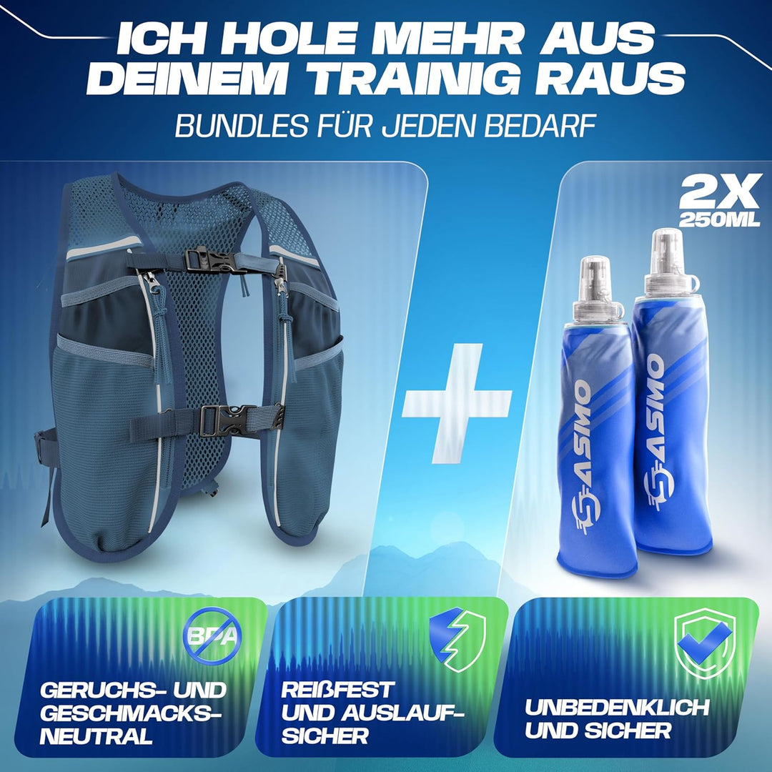 SASMO® Laufweste Damen & Herren 5L / 2L | Running Vest - Ultraleicht & atmungsaktiv| Laufrucksack Da