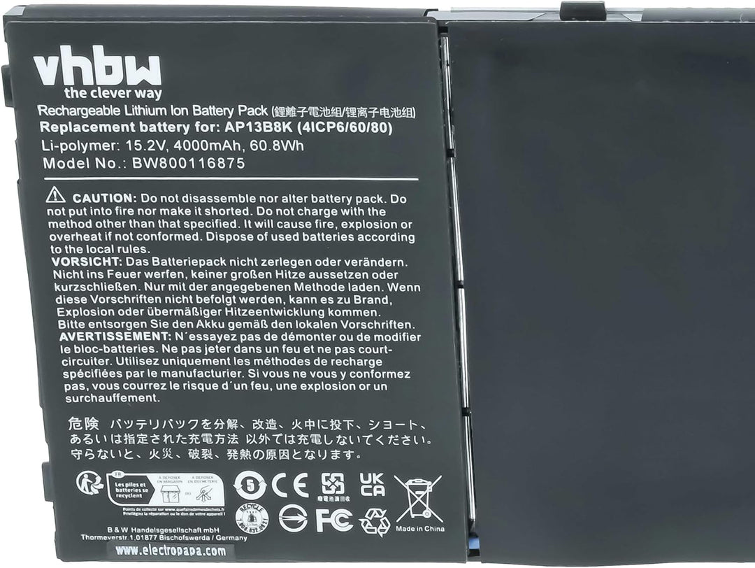 vhbw Akku kompatibel mit Acer Aspire R3-431T-P71M, R3-431T-P7FV, R3-431T-P7ZX, R3-431T-P89B Notebook