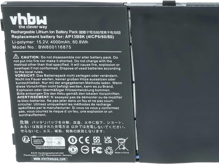 vhbw Akku kompatibel mit Acer Aspire R3-431T-P71M, R3-431T-P7FV, R3-431T-P7ZX, R3-431T-P89B Notebook