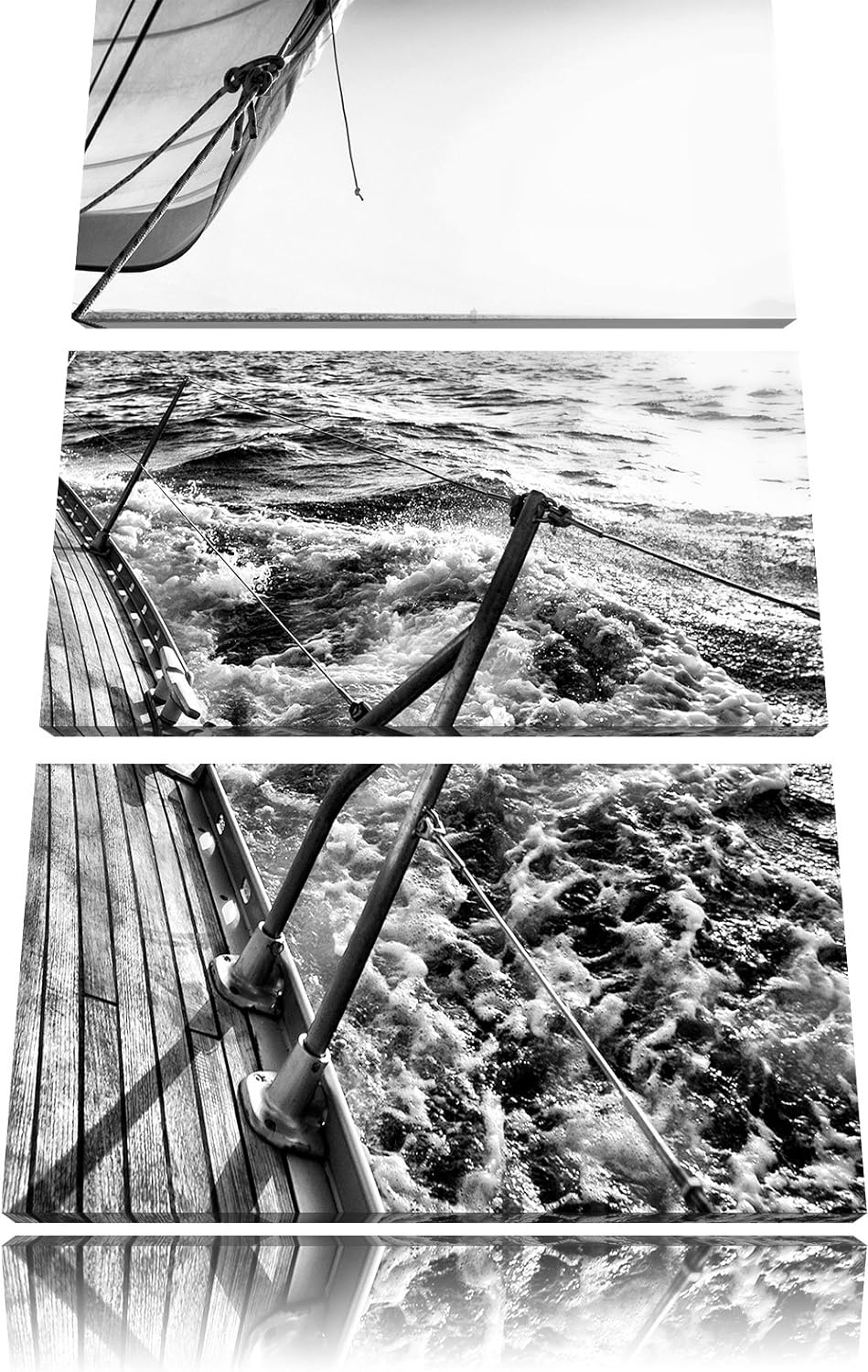 Pixxprint Segelboot im Meer als Leinwandbild | Grösse: 3 Teilig (120x80) | Wandbild| Kunstdruck | fe