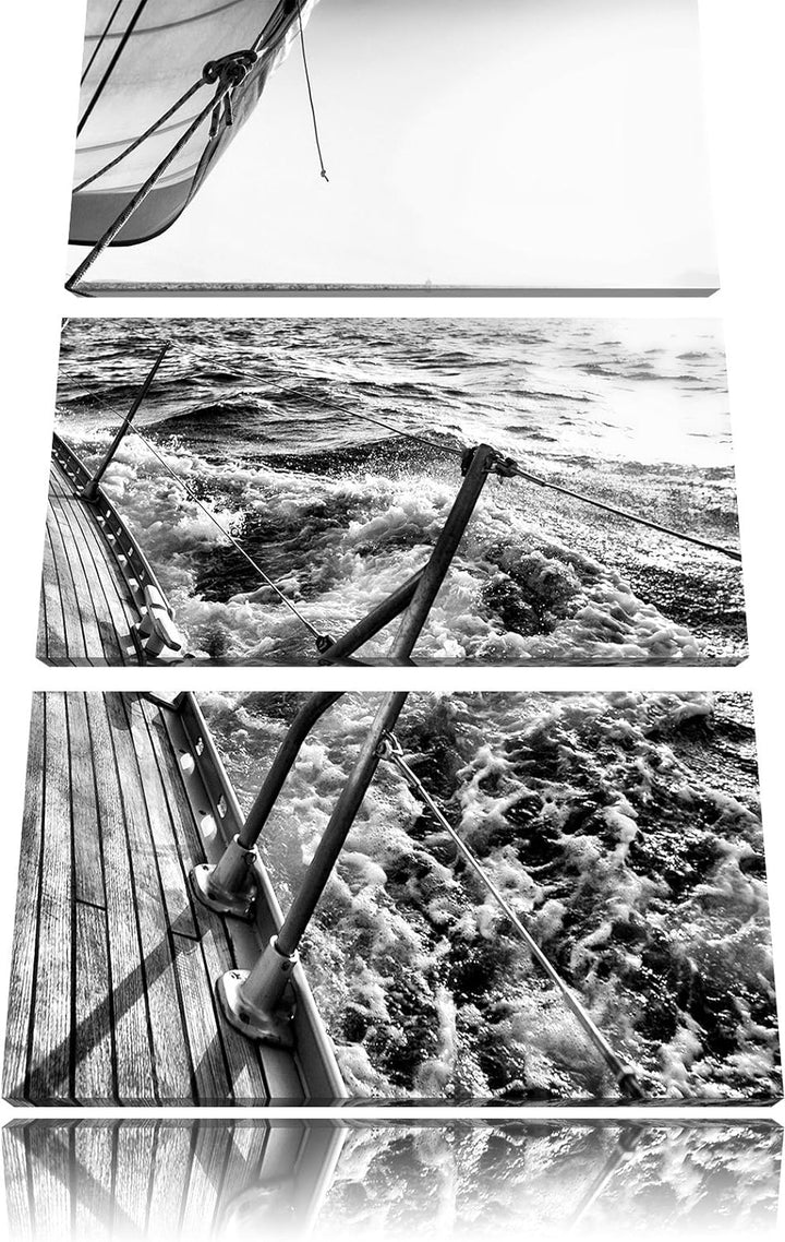Pixxprint Segelboot im Meer als Leinwandbild | Grösse: 3 Teilig (120x80) | Wandbild| Kunstdruck | fe