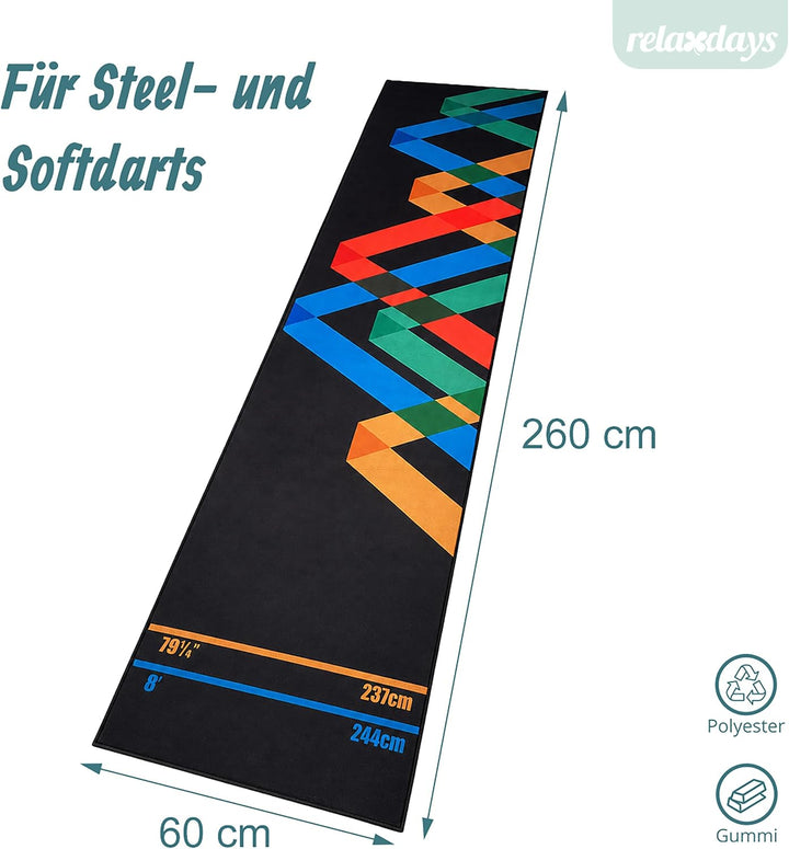 Relaxdays Dartteppich, mit Oche Abwurfline, Dartmatte, BT: 60x260 cm, Farbe | rutschfest, Bodenschut