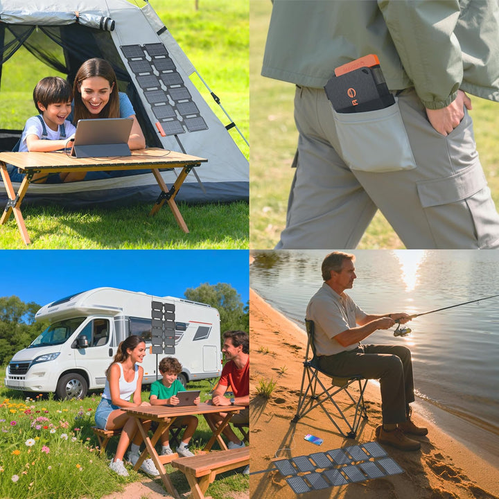 Flexsolar 36W Mini Faltbares Solarladegerät,Wasserdichter E-Film Solarpanel Tragbares mit USB-A/USB-