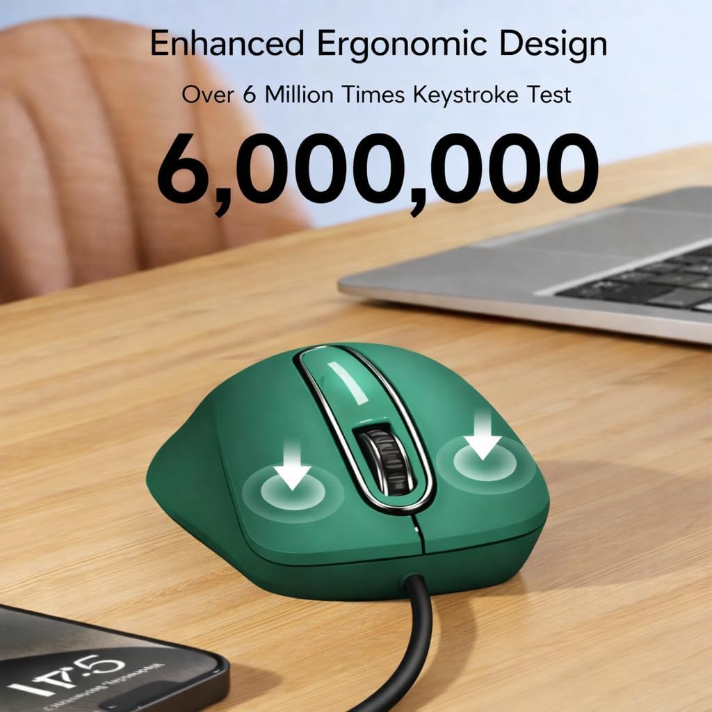 memzuoix Maus mit Kabel – Optische USB-Maus mit 1400 DPI, 5 Tasten, ergonomisches Design, 1,5 m Kabe