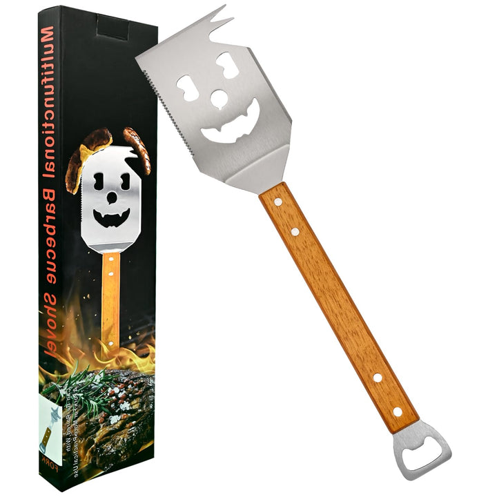 BBQ Grillwerkzeug-Set, 17 Zoll Edelstahl-Wender mit Flaschenöffner, Holzgriff BBQ-Zubehör für das Gr
