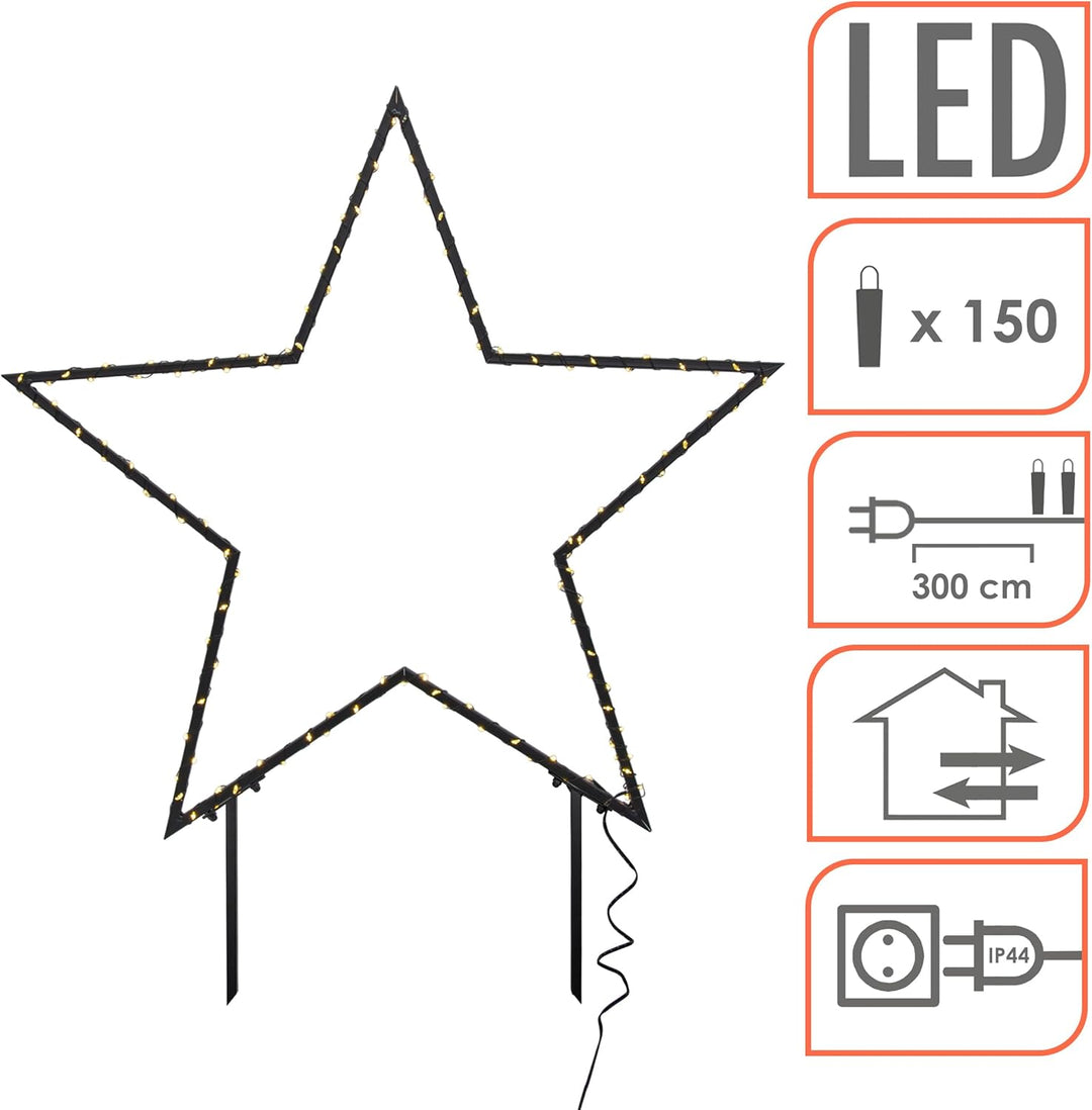 LED Metall Gartenstecker Stern - 60 cm - Weihnachtsstern mit 150 LED beleuchtet - Advent Winter Gart