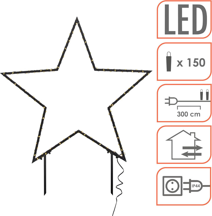 LED Metall Gartenstecker Stern - 60 cm - Weihnachtsstern mit 150 LED beleuchtet - Advent Winter Gart