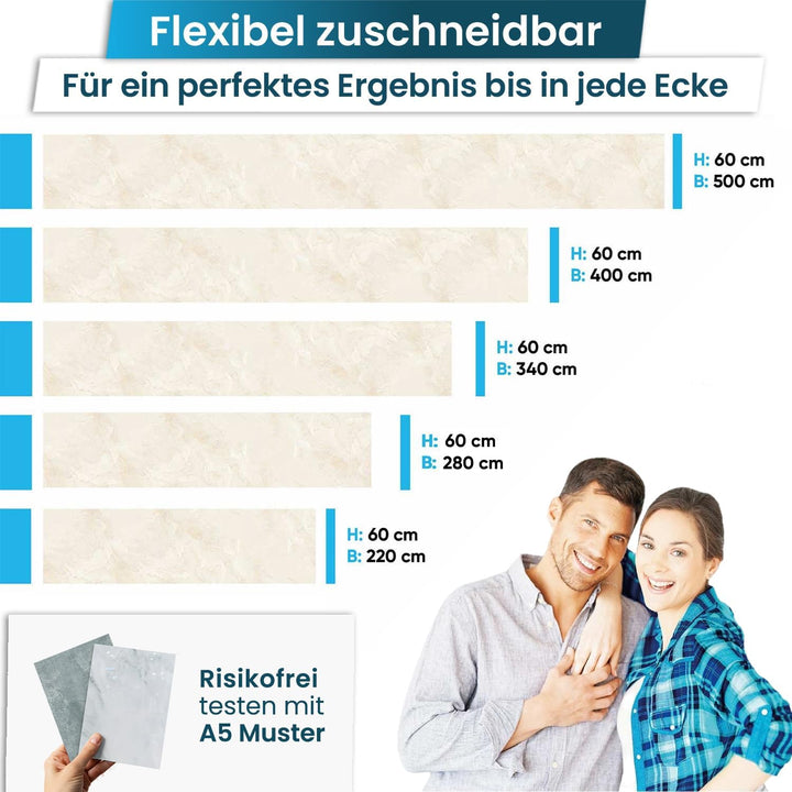 danario Küchenrückwand selbstklebend - Matt - Spritzschutz Küche - versteifte PET Folie - 0,4 mm - M
