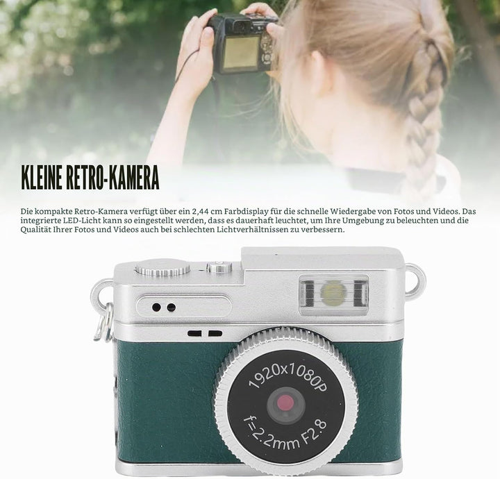 Dpofirs Kleine Retro -Digitalkamera, 1080p HD 128 GB Speichertasche Kamera Vintage -Stil, 0,96 Zoll