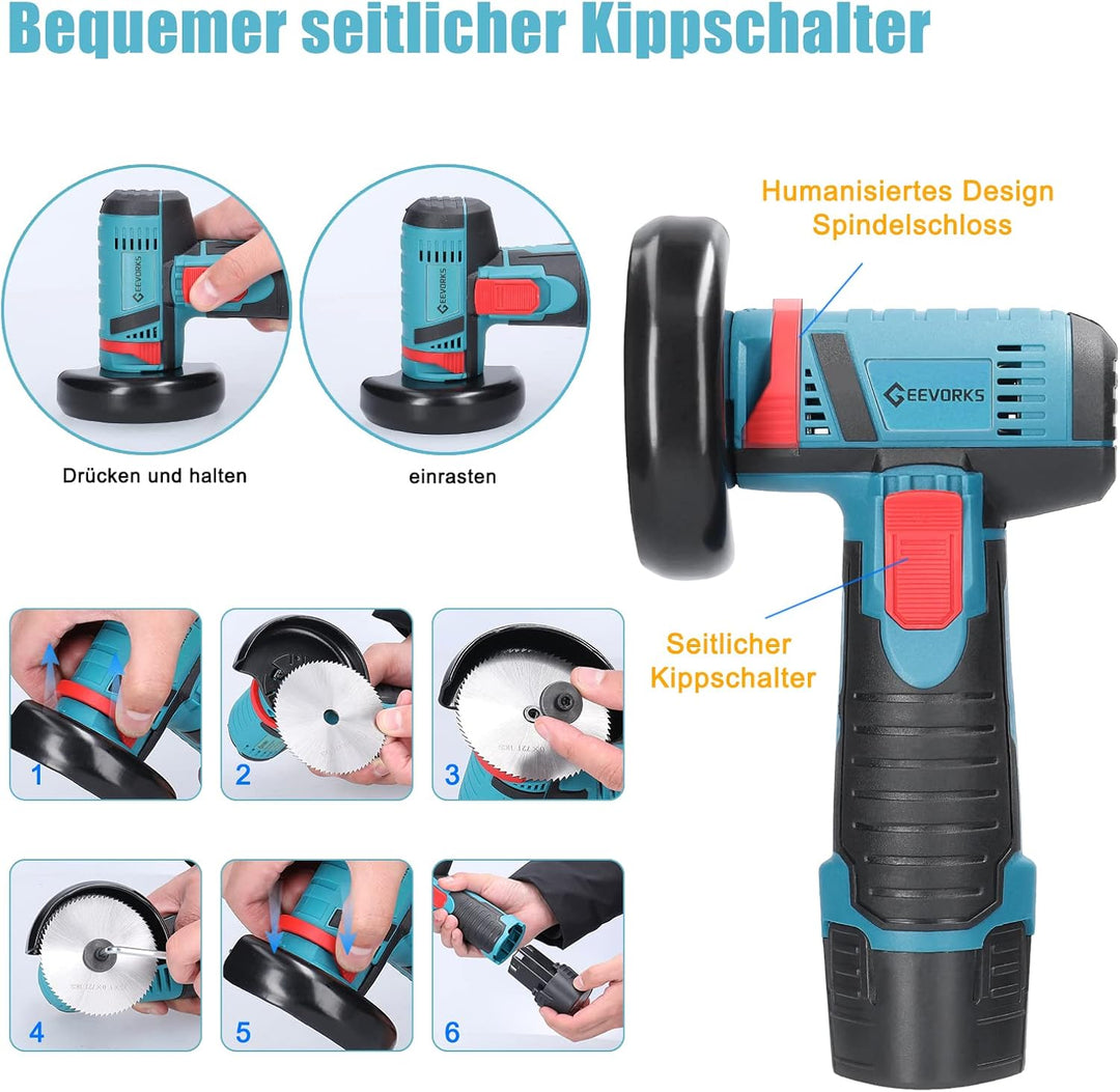 Mini Winkelschleifer,12V Akku Mini Flex 19500 rpm,Mit 2 * 2000 mAh Akku 6 Trennscheiben (76mm Durchm