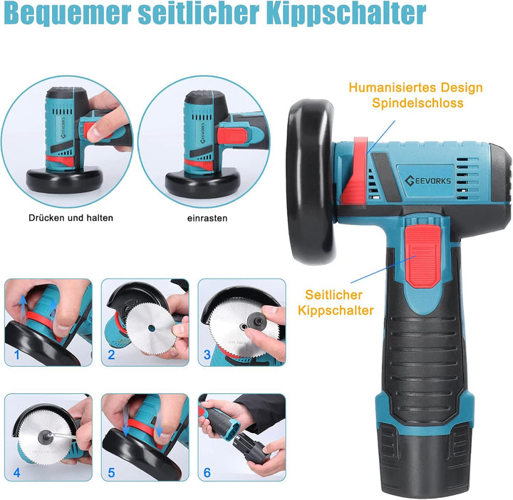 Mini Winkelschleifer,12V Akku Mini Flex 19500 rpm,Mit 2 * 2000 mAh Akku 6 Trennscheiben (76mm Durchm