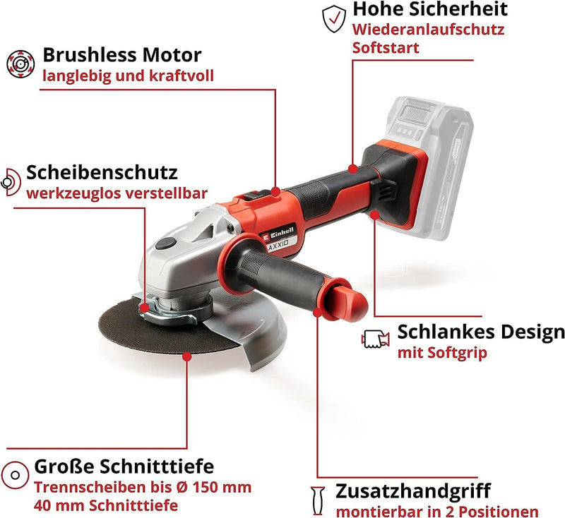 Einhell Akku-Winkelschleifer AXXIO 18/150 Power X-Change (18 V, 150 mm Scheibendurchmesser, 40 mm Sc